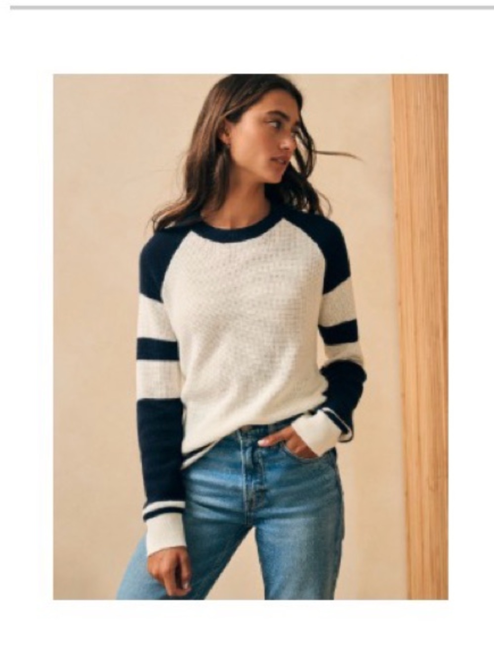 Faherty Navy and White throwback waffle crew